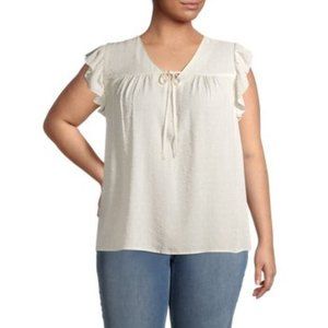 Como Blu Swiss Dot Ruffled Peasant Blouse Top sz 1X NWT